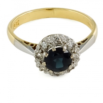 18ct gold Sapphire/Diamond Cluster Ring size L